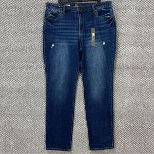 Kut from the Kloth Blue Boyfriend Jeans with Distressed Wash